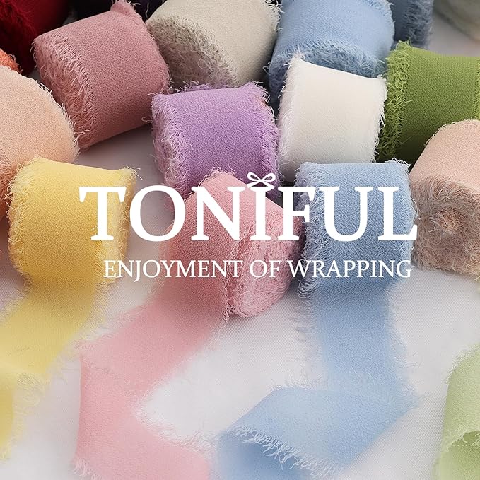 TONIFUL 4 Rolls Hot Pink Chiffon Ribbon Set 1 1/2 Inch 5.5 Yards Silk Fabric for Gift Wrapping, Wedding Party Decoration, Flower Bouquet, Bows Making, DIY Crafts