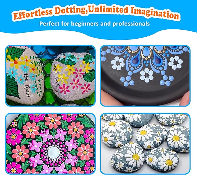 GEOCCI Flower Petal Tools for Dot Painting,50 Petal Shapes Dotting Tool,Mandala Dot Art Tools for Rocks,Embosssing Tools for Painting Dots (Pink)
