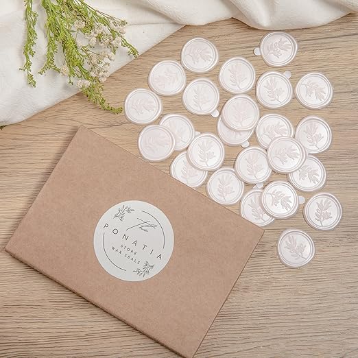 PONATIA Wax Seal Stickers - 50 Pcs Self- Adhesive Wedding Seal Stickers, Light Blush Pink Wax Seals, Perfect for Invitation Cards, Envelopes Christmas Cards, Gift Wrapping, Party Menu Decor
