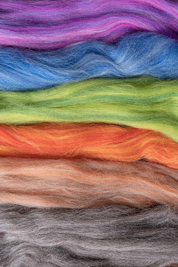 Kondoos multi Colored Natural Wool roving, 1 lb. Best Wool for Needle Felting, Wet Felting, handcrafts and Spinning. (Pebble, 1lb)