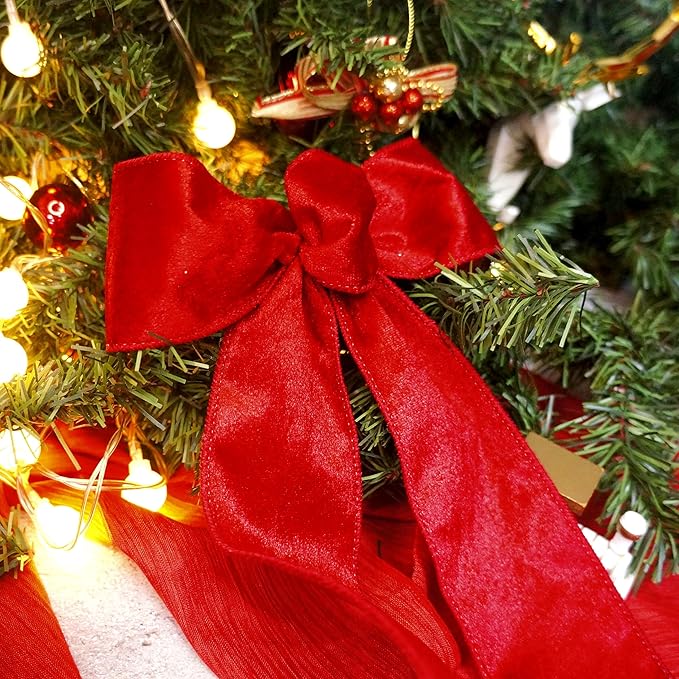 Red Velvet Ribbon 2.5 Inch x 10 Yards for Christmas Tree Topper Home Decoration Wreath Gift Wrapping DIY Craft