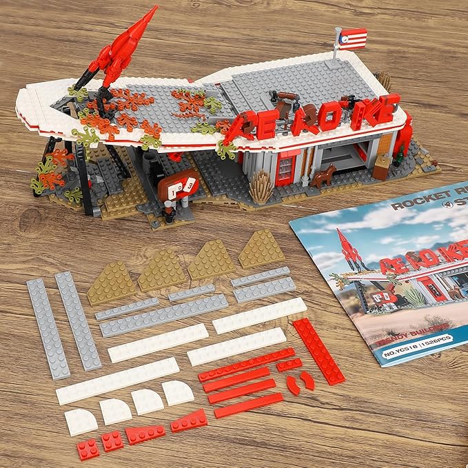 Rocket Gas Station Building Blocks Set, MOC Rocket Architecture Toy Model Kit for Collectors, Compatible with Lego for Adults, Gift Idea for Kids & Teens Boys 8-14 (1526 PCS)