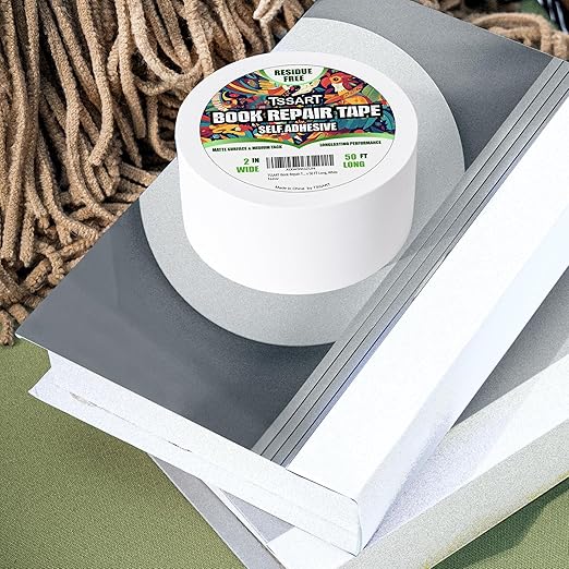 Book Repair Tape - Self Adhesive Matte Book Binding Tape for Reinforcing Protecting, and Covering Mending Books Old Books - 2 Inch Wide x 50 FT Long, White