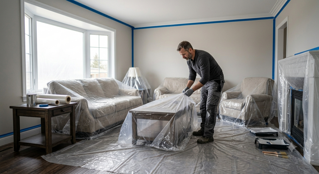 How to Prepare a Room for Painting with Plastic Drop Cloths and Masking Film