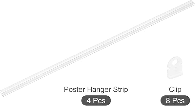 MECCANIXITY PVC Poster Hanger Rail Poster Strip Bar 110cm/43inch Clear with Clips for Poster, Map, 4 Set