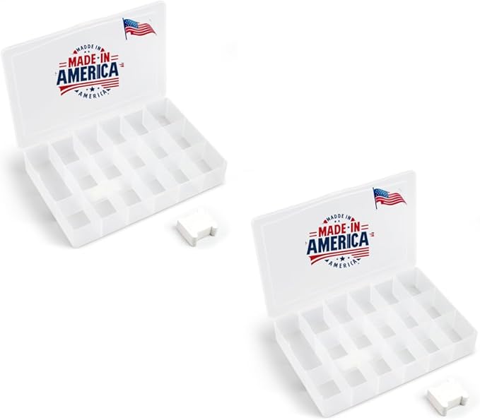 2PACK Embroidery Floss Organizer Box with 50 Cardboard Bobbins - 17 Compartments Clear embroidery thread and Beads organizer box, Snap-Tight Clear Sewing Organizer - Jewelry Bead Holder (Made in USA)
