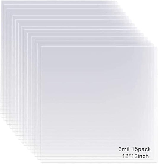 EGOSKY 15 Pack 6 Mil Mylar Sheets, 12 x 12inch Clear Blank PET Blank Stencil Material, Make Your Own Stencil Compatible Vinyl Cutting Maching