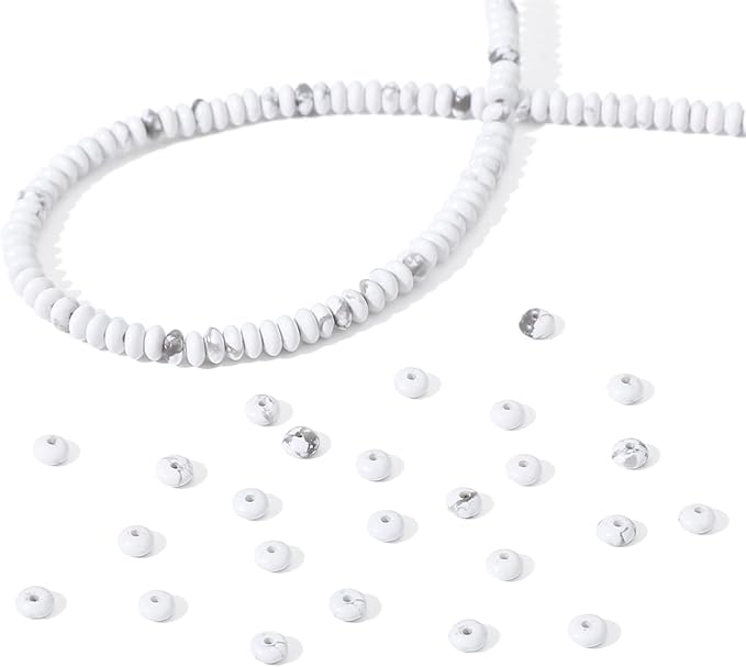 Natural White Howlite Disk Stone Beads 4x2mm 160pcs Rondelle Loose Semi Gemstone Beads for Jewelry Making Design