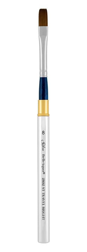 Silver Brush Limited 2802ST-8 BelleAqua Short Handle Bright Travel Brush with Soft Red Sable Synthetic Bristles, Professional Artist Watercolor Brush, Also for Acrylic, Gouache, Inks, & Dyes, Size 8