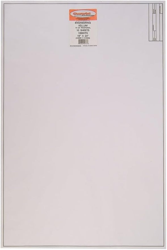 Clearprint 18" x 24" 1000H Design Vellum Sheets with Engineer Title Block, 16 lb., 100% Cotton, 10 Sheets Per Pack, 1 Each