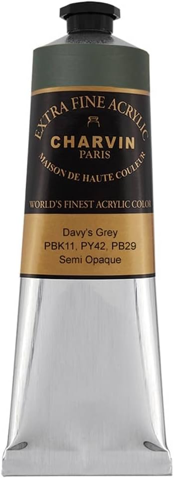 Charvin Extra Fine Professional Artist Acrylic Paint Colors, Nature Themed Hues, 150ml Davy's Grey