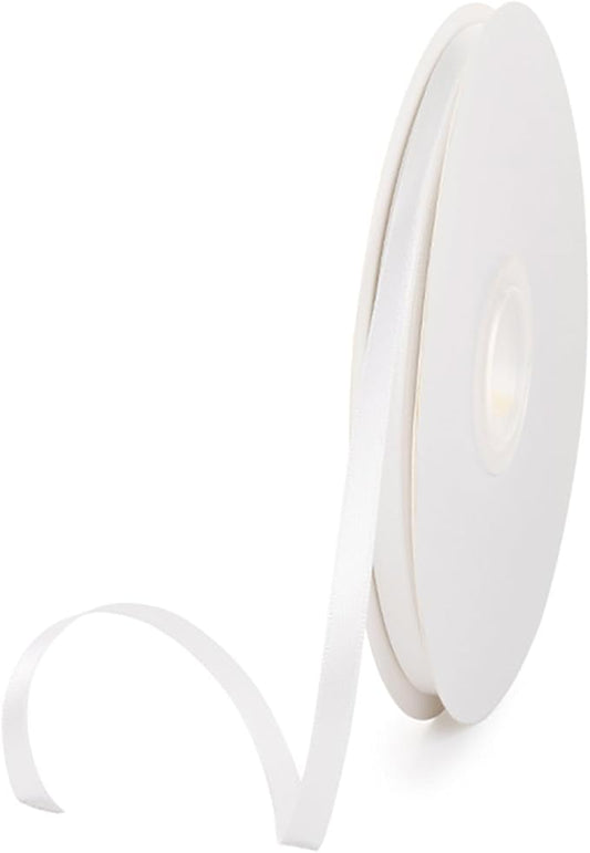 1/4" x 100 Yards White Polyester Satin Ribbon Single Faced Bulk Fabric Ribbons for Gift Wrapping, Crafting and DIY Projects, Hair Accessories, Tiny Bows