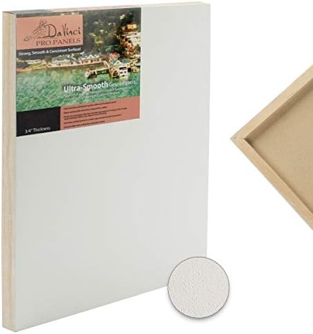 Da Vinci Pro Ultra Smooth Wood Canvas Gesso Board - 3/4" Deep, 18x18 Pack of 4 Single White Acrylic Polymer Gesso Panels for Painting Fine Portraits and Ultra Fine Detail Illustrations and Artwork