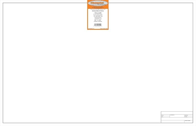Clearprint 22" x 34" 1000H Design Vellum Sheets with Engineer Title Block, 16 lb., 100% Cotton, 10 Sheets Per Pack, 1 Each