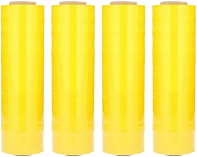 PSBM Yellow Stretch Wrap, 15 Inch x 1476 Feet, 144 Pack, Tinted Pre-Stretched Shrink Wrap Film for Moving, Packaging, Pallet Wrapping