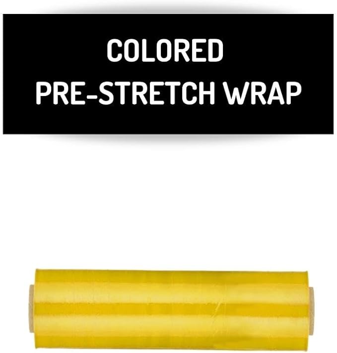 PSBM Yellow Stretch Wrap, 15 Inch x 1476 Feet, 144 Pack, Tinted Pre-Stretched Shrink Wrap Film for Moving, Packaging, Pallet Wrapping