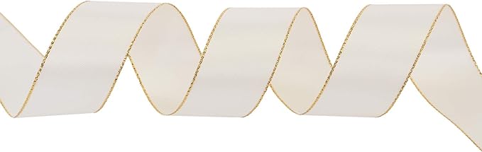 ITIsparkle 1" Inch Double Faced Satin Ribbon 25 Yards with Gold Edges, 1" X 25Yd - Ivory