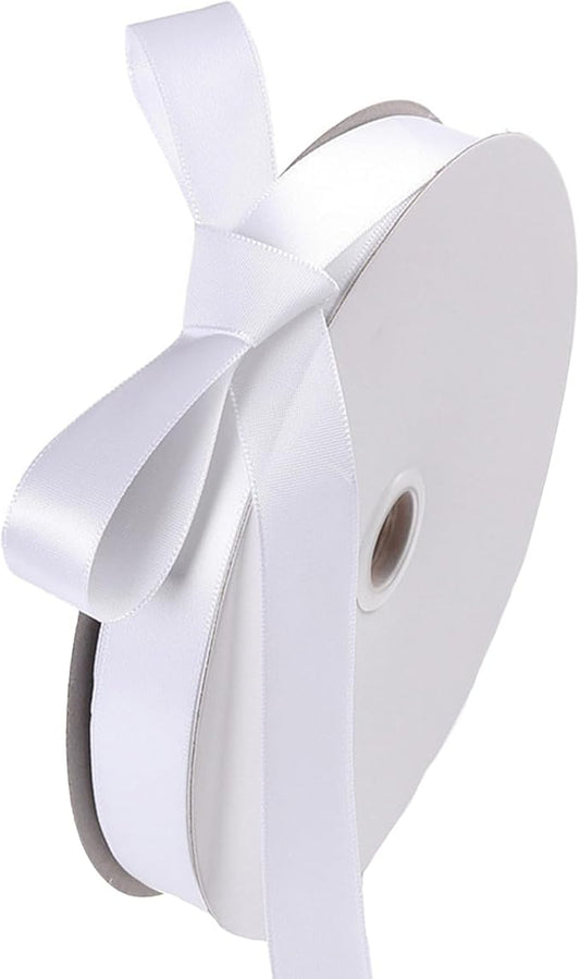 5/8" x 100 Yards White Polyester Satin Ribbon Single Faced Bulk Fabric Ribbons for Gift Wrapping, Crafting, Bows Making, Sewing, Wedding, Home Decor