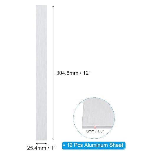 PATIKIL 6061 T651 Aluminum Sheet Metal 12 x 1 x 1/8(0.125") Inch 12Pcs Flat Plain Aluminum Plate Covered Stock with Protective Film, Heat Rectangle 3MM for Lndustry Crafting