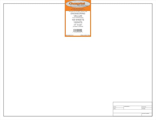 Clearprint 17" x 22" 1000H Design Vellum Sheets with Engineer Title Block, 16 lb., 100% Cotton, 100 Sheets Per Pack, 1 Each