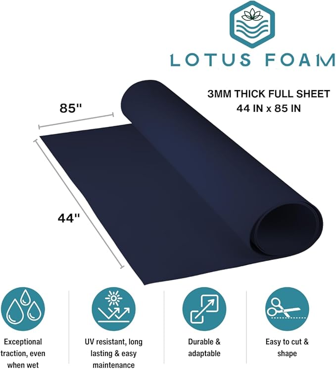 LotusFoam Large 3mm EVA Foam Sheet - 44"x 85" High Density Foam 130 kg/m3 for Cosplay, Costumes, Crafts, Flooring, Outdoor Use - 35 Colors (Navy) - Navy