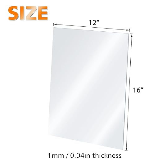 Egofine Plexiglass Sheets 6 Pack of 12x16’’ 0.04 Thick Clear Plastic Cast Transparent Plexi Glass Acrylic Sheets for Crafting Projects, Replacement Picture Frame Glass, DIY Display, Easy to Cut