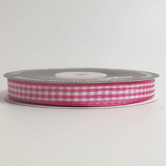 Pink and White Gingham Ribbon Hot Pink Gingham Ribbon 25 Yards Each Roll 100% Polyester (3/8", Hot.Pink)