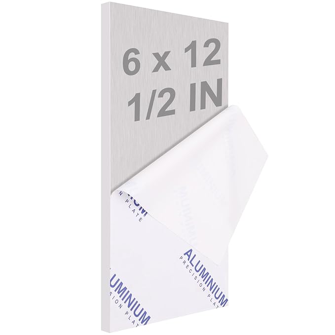 6061 T651 Aluminum Sheet Metal 6 x 12 x 1/2 (12.7MM) Inch Flat Plain Aluminum Plate Covered with Protective Film, Heat Treatable Rectangle 0.50" Thick Aluminum Metal Plate for Industrial, Crafting