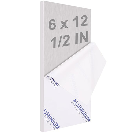 6061 T651 Aluminum Sheet Metal 6 x 12 x 1/2 (12.7MM) Inch Flat Plain Aluminum Plate Covered with Protective Film, Heat Treatable Rectangle 0.50" Thick Aluminum Metal Plate for Industrial, Crafting