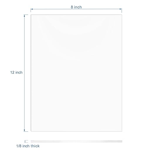 Clear Acrylic Sheet 8" x 12" Cast Plexiglass Panel 1/8" Thick (3mm) Transparent Plastic Board for Sign, Craft, Display Projects, Laser Cutting, Engraving, Pack of 2