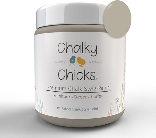 Chalky Chicks All-in-One Chalk Paint for Furniture or Cabinet - 16 Fl Oz - Matte Finish Wolf Gray (Gray/Beige) for Metal, Wood Furniture Paint - No Sanding All-in-One for Home Decor & Crafts, USA Made