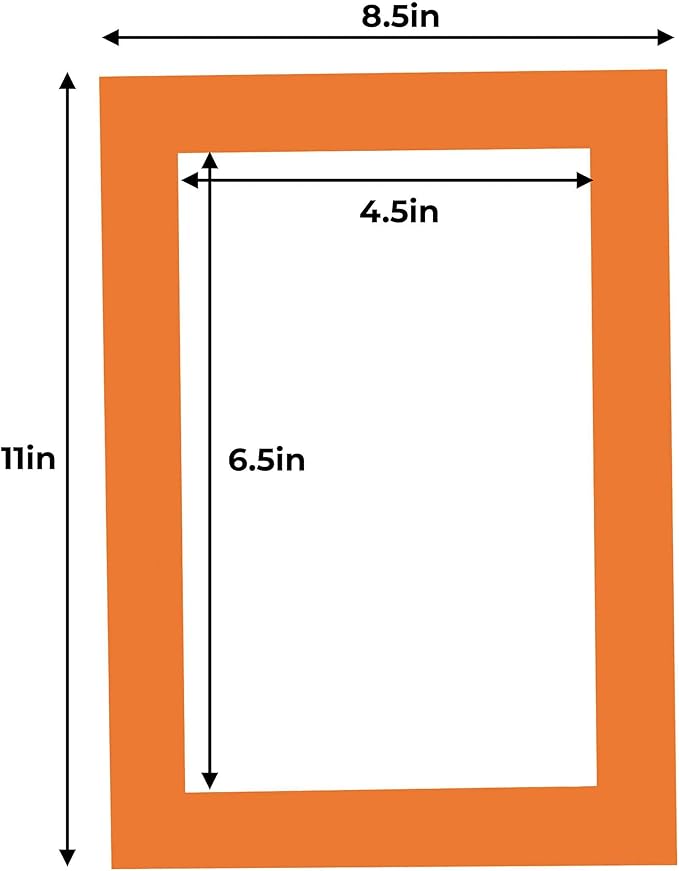 5x7 Mat for 8.5x11 Frame - Precut Mat Board Acid-Free Orange 5x7 Photo Matte Made to Fit a 8.5x11 Picture Frame, Premium Matboard for Family Photos, Show Kits, Art, Picture Framing, Pack of 25 Mats