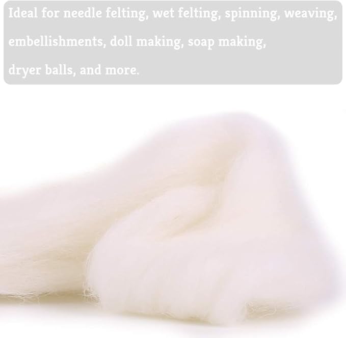 Wool Roving Bulk - 8.82oz/250g Super Wool Chunky Yarn, Wool Roving Top for Needle Felting, Soft Felting Wool Supplies for Hand Spinning, Felting, Blending, Weaving and DIY Craft