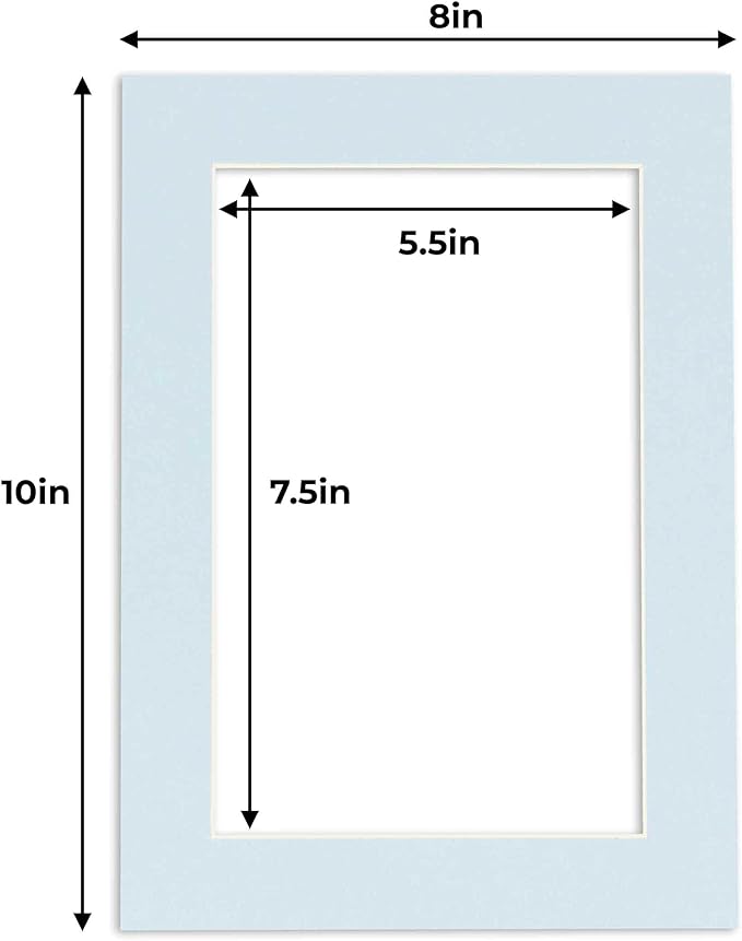 6x8 Mat for 8x10 Frame - Precut Mat Board Acid-Free Show Kit with Backing Board, and Clear Bags Baby Blue 6x8 Photo Matte Made to Fit a 8x10 Picture Frame Matboard for Framing, Pack of 25 Mats