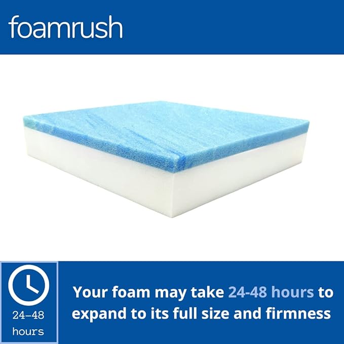 FoamRush 6" x 24" x 24" Gel Memory Foam Upholstery Square Cushion Medium Firm (Chair & Wheelchair Seat Cushion Replacement, Square Foam Dining Chairs, Couch, Sofa, Rubber Padding)