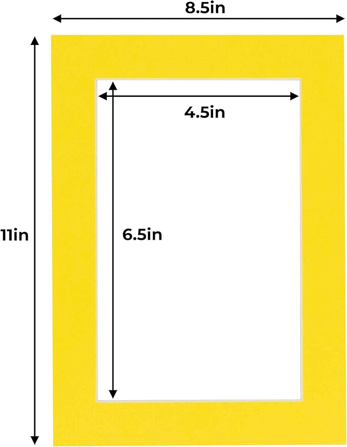 5x7 Mat for 8.5x11 Frame - Precut Mat Board Acid-Free Yellow 5x7 Photo Matte Made to Fit a 8.5x11 Picture Frame, Premium Matboard for Family Photos, Show Kits, Art, Picture Framing, Pack of 25 Mats