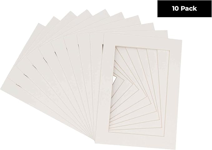 6x8 Mat for 8x10 Frame - Precut Mat Board Acid-Free Textured White 6x8 Photo Matte for a 8x10 Picture Frame, Premium Matboard for Family Photos, Show Kits, Art, Picture Framing, Pack of 10 Mats
