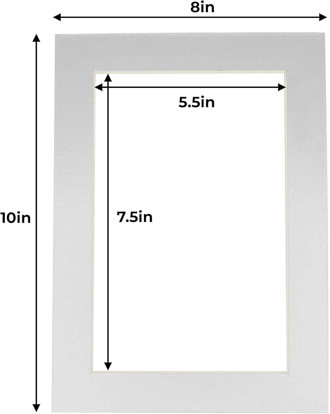 6x8 Mat for 8x10 Frame - Precut Mat Board Acid-Free Show Kit with Backing Board, and Clear Bags Metallic Silver 6x8 Photo Matte Made to Fit a 8x10 Picture Frame Matboard for Framing, Pack of 100 Mats