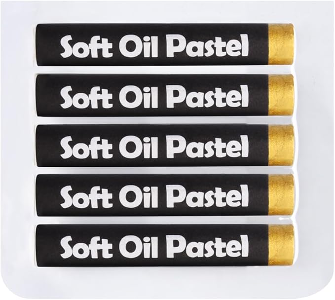 Mifuner Soft Oil Pastels Set (5 Sticks), Single Colors Heavy Oil Pastels Vibrant and Creamy,Pastel Art Supplies for Artists,Gallery Oil Painting Stick,Beginners,Adult Art Drawing Gold