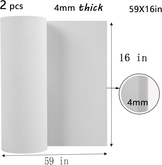 AMZQNART 2Pcs EVA Foam 4mm, Cosplay Foam 16x59 inch White, High Density 90 kg/m³, for Craft Projects Cosplay Costumes, Fake Weapons, Decorations, Christmas, Easter, Thanksgiving, etc.