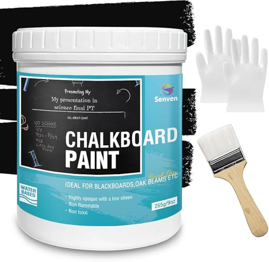 Chalkboard Paint Black Chalk Board Paint for Wood, Metal, Glass, Wall, Plaster Boards Sign, Frame Any Surface Black Matte Finish, Acrylic Non-Toxic, Quick-Dry - 250g, 9oz, Cover