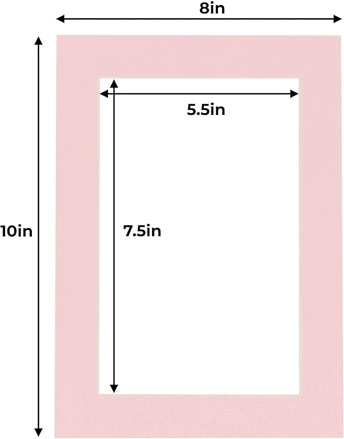 6x8 Mat for 8x10 Frame - Precut Mat Board Acid-Free Show Kit with Backing Board, and Clear Bags Soft Pink 6x8 Photo Matte Made to Fit a 8x10 Picture Frame Matboard for Framing, Pack of 100 Mats