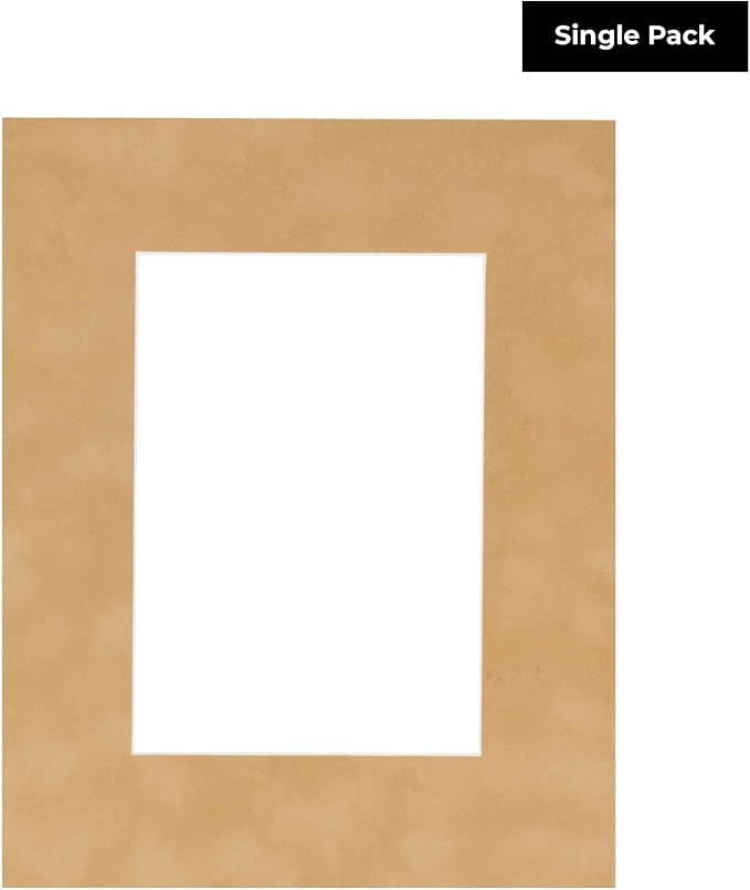 8.5x11 Mat Bevel Cut for 7x9 Photos - Acid Free Beige Suede Precut Matboard with Backing Board and Crystal Clear, Self Seal Photo Mat Bag - for Pictures, Photos, Framing - 4-ply Thickness