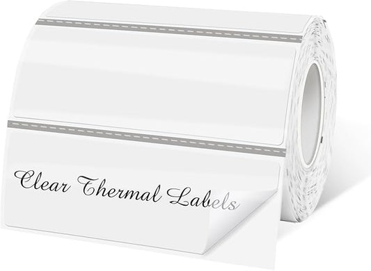 1" x 3" Transparent Thermal Label Stickers,Waterproof Thermal Printer Sticker Labels for Gift Wrapping, Self-Adhesive Name Price Tag DIY Custom Logo Design (500 pcs,Clear)