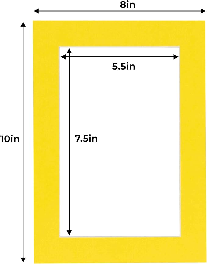 6x8 Mat for 8x10 Frame - Precut Mat Board Acid-Free Show Kit with Backing Board, and Clear Bags Yellow 6x8 Photo Matte Made to Fit a 8x10 Picture Frame Matboard for Framing, Pack of 25 Mats