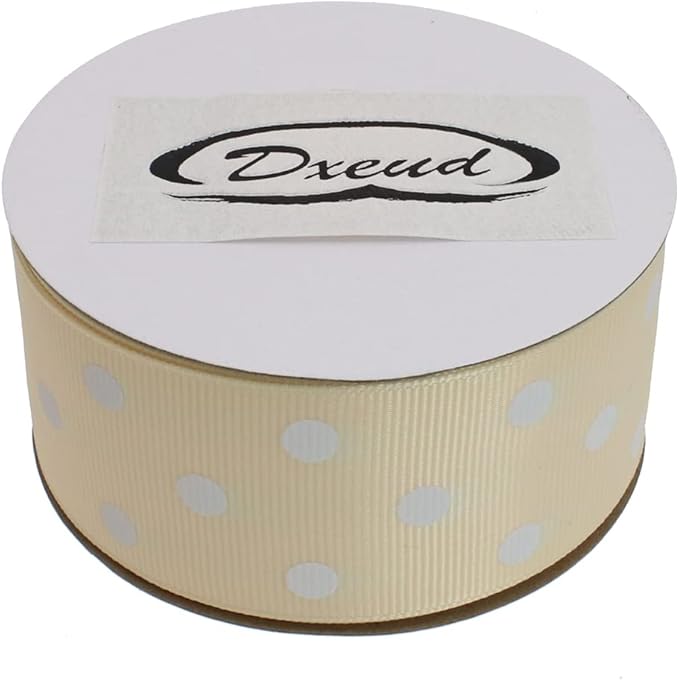 Polka Dot Grosgrain Ribbon 25 Yard Each Roll 100% Polyester (1/1-2", Beige)