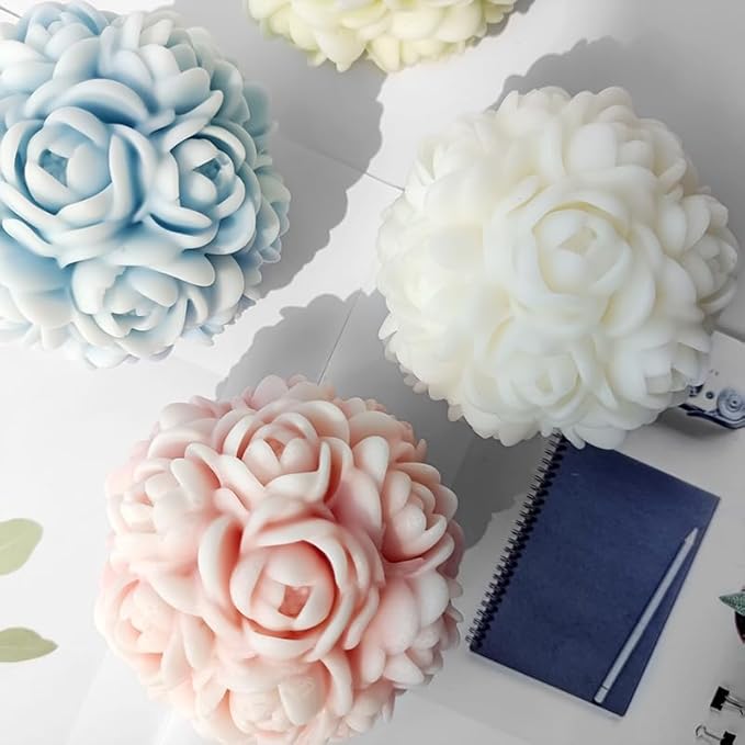 JDH 2 PCS Rose Ball Round Candle Mold 3D Rose Flowers Silicone Mold Flower Molds de silicona para velas for Candy & Home Decor - Resin Casting & Making Molds for Candle, Resin, Soap & Chocolate