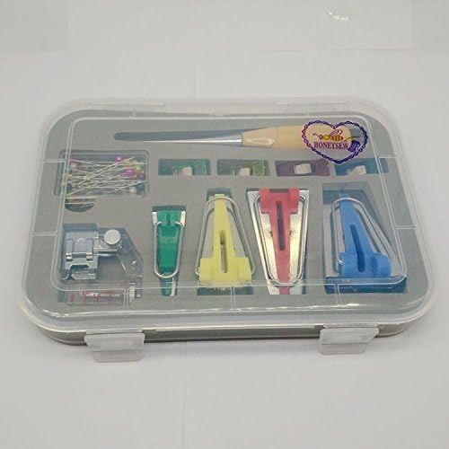 HONEYSEW Bias Tape Maker 6MM 12MM 18MM 25MM with Binder Foot Bradawl Quilting Clips Sewing Pins Kit (BTM-S2)