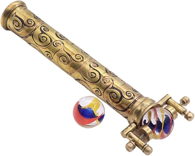 RII Marble Scope Kaleidoscope | Exquisite Etched Brass Design with Interchangeable Marbles | First Surface Mirrors for Clear Patterns | Includes Hardwood Stand | Ideal Antique Nautical Vintage Gift