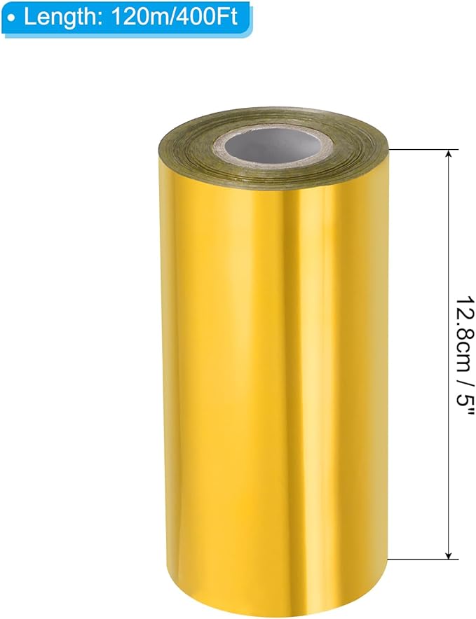 PATIKIL 5"x400Ft Hot Stamping Foil Paper, Heat Transfer Hot Stamping Paper Foil Roll for Leather DIY Logo Decor Craft Gift Package Scrapbook Card, Gold Tone